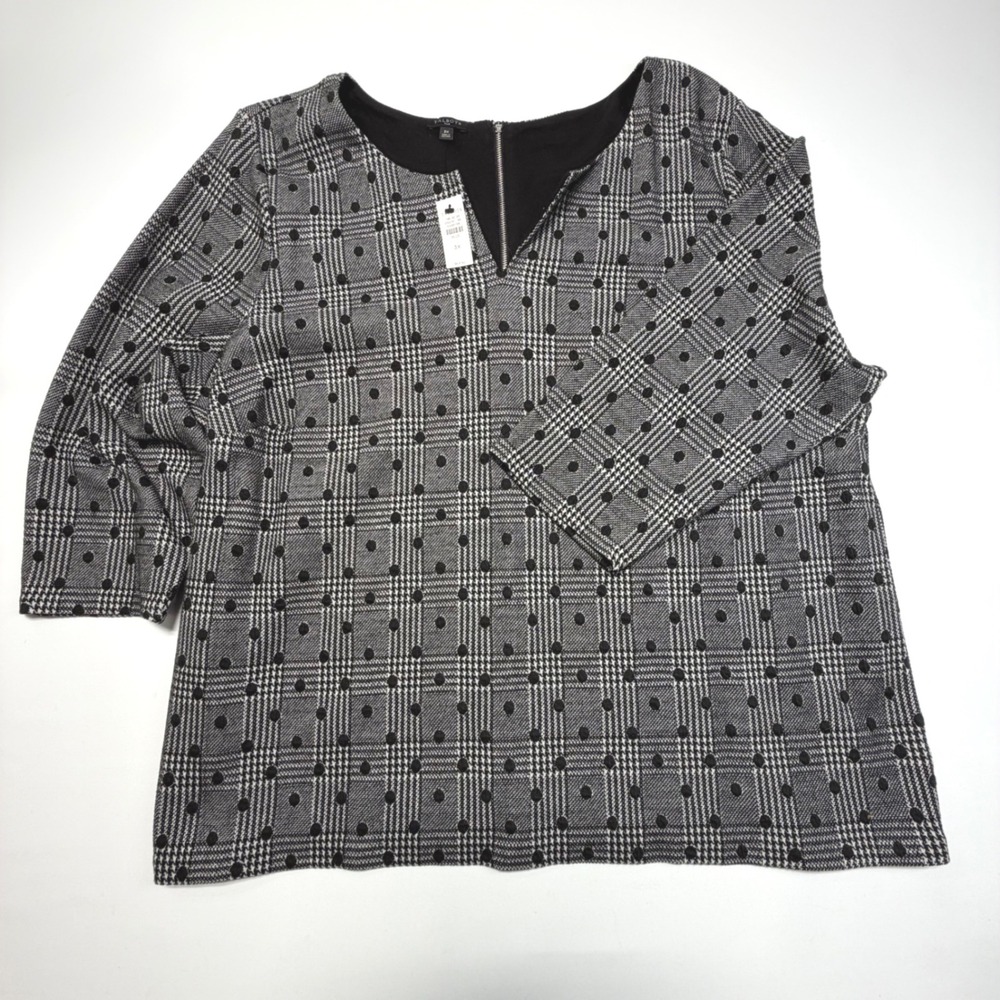 Talbots Plus 3X‎ Plaid Dot Knit Top NWT Black White 3/4 Sleeve Workwear